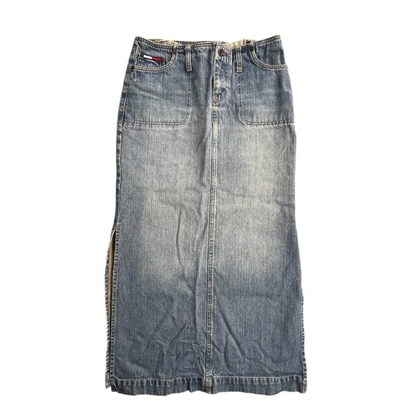 Vintage Tommy Jeans Skirt Womens 5 Blue Denim Maxi High Waist Long Y2K Boho - Picture 1 of 15